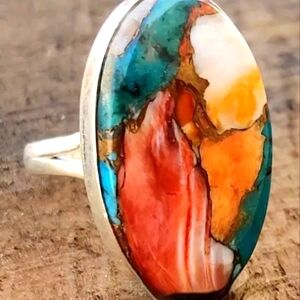 MOSAIC OVAL POLISHED STONE FOREVER WEAR SIZE 11 STAINLESS STEEL  RING